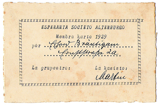 Mitgliedskarte von 1929, Vorderseite